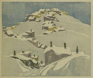 Houses, Cobalt, Franklin Carmichael, c. 1931-1932. Linocut